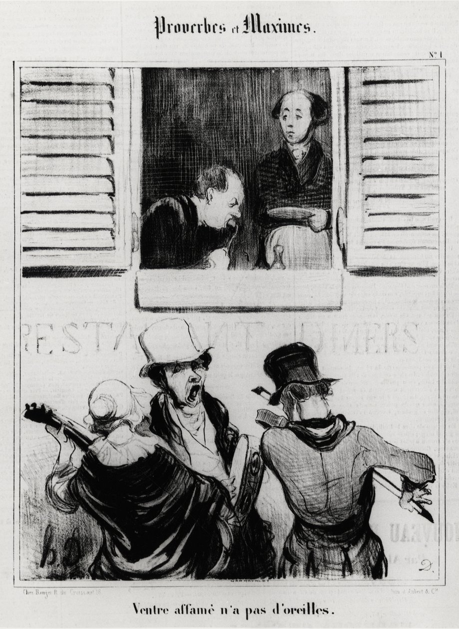 Proverbios y máximas: barriga hambrienta no tiene oídos. Ilustración de Honore Daumier (1808-1879). Caricatura del siglo XIX, Museo Carnavalet, París. de Honoré Daumier