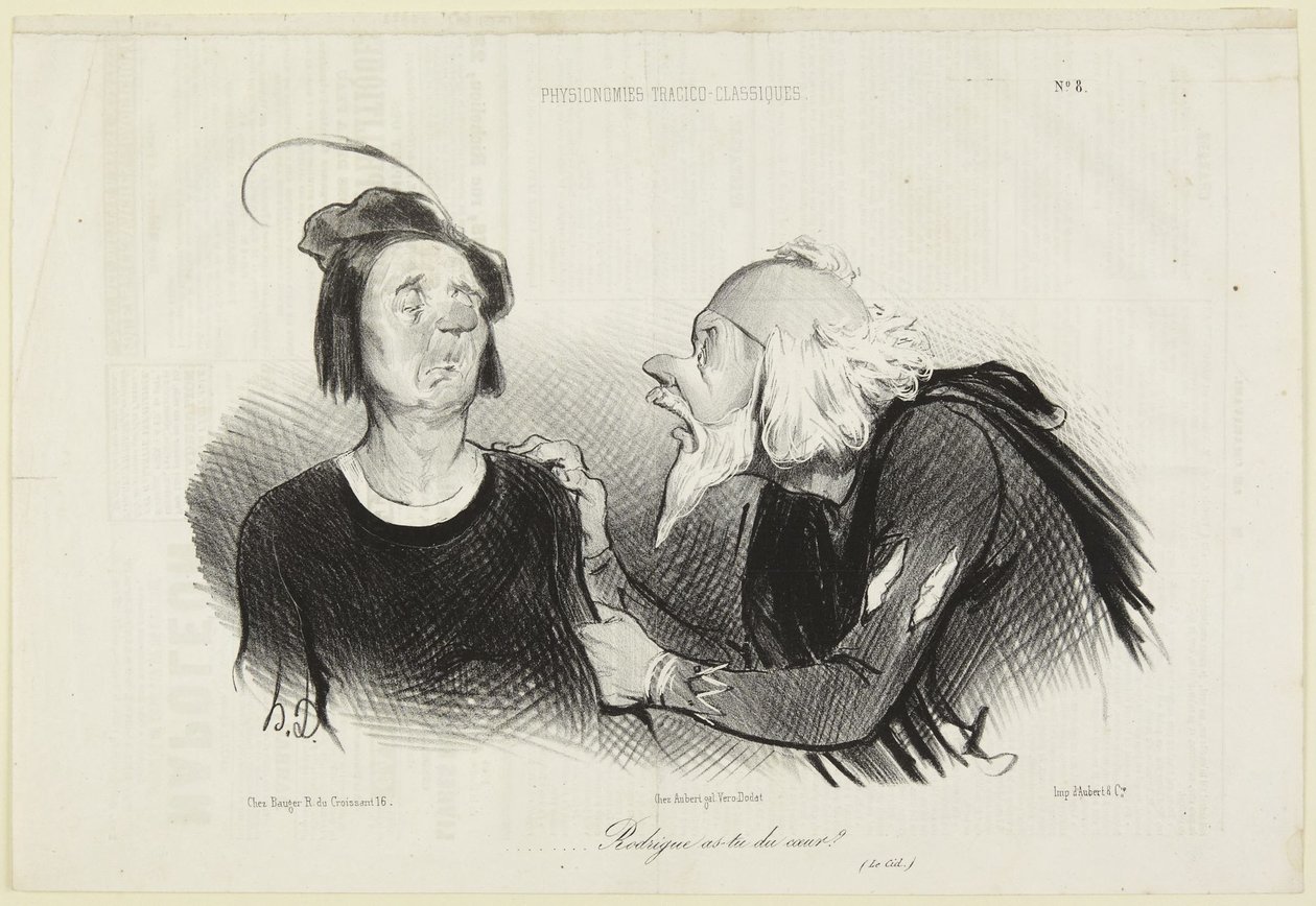 «Rodrigue, ¿tienes valor?», número 8 de la serie Fisonomías trágico-clásicas de Le Charivari de Honoré Daumier