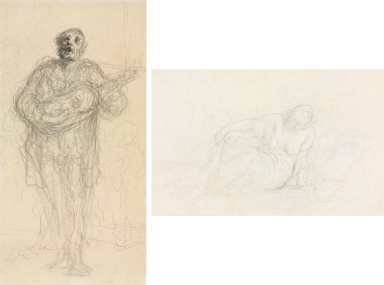 Singing Guitarist (recto); Reclining Woman Leaning on Her Arm (verso) de Honoré Daumier
