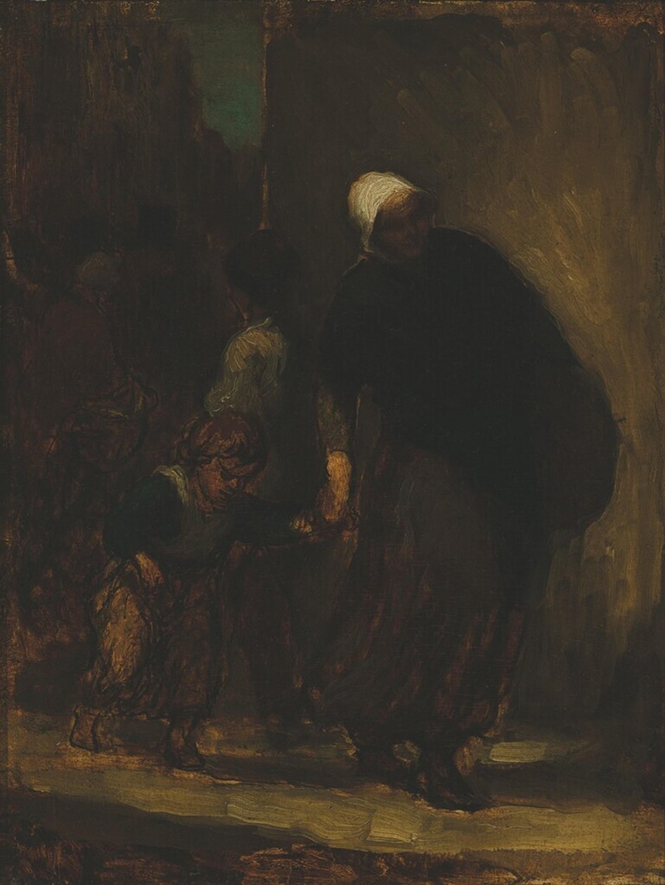 Escena callejera, c.1864 (óleo sobre tabla) de Honoré Daumier