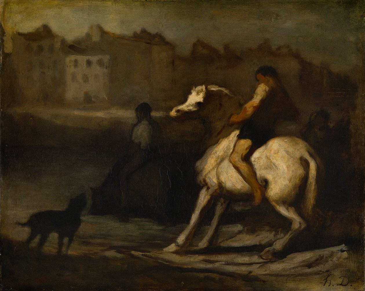 El abrevadero, orilla del Sena, c.1855 (óleo sobre tabla) de Honoré Daumier