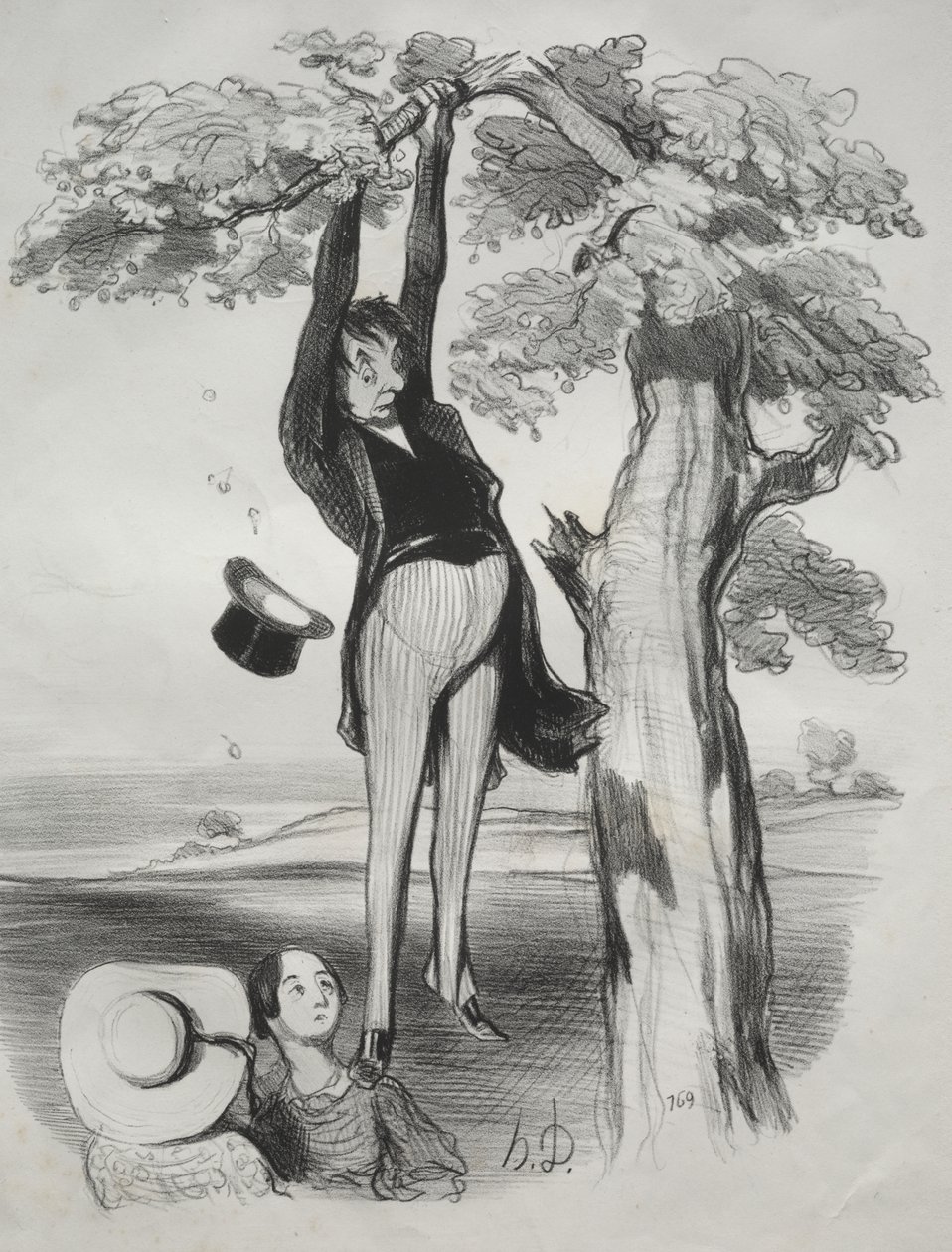 Los peligros de sacudir un ciruelo con demasiada fuerza (cuando uno es un hombre adulto) de Honoré Daumier