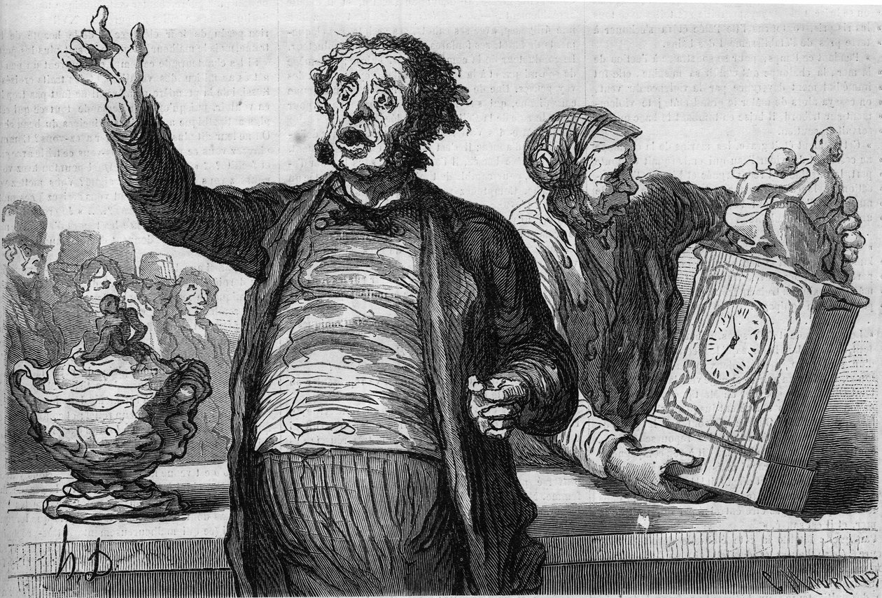 El hotel de los subastadores: el pregonero público. Caricatura de Honoré Daumier (1808-1879). Grabado en "Le Monde Illustré" n°551 del 2 de enero de Honoré Daumier