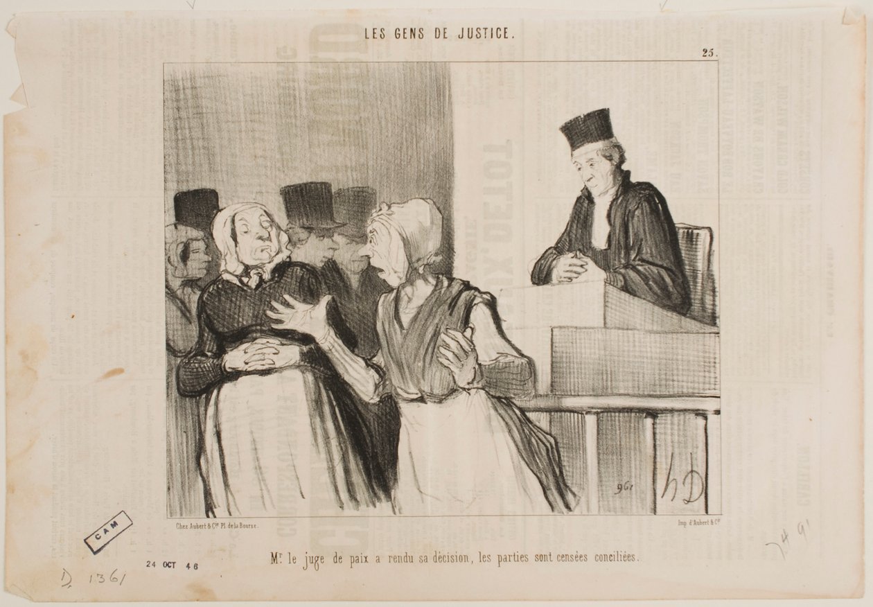El juez del tribunal de conciliación ha dictado su veredicto… todas las partes deben reconciliarse. de Honoré Daumier
