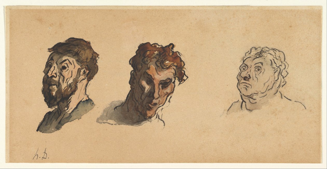 Drei männliche Köpfe de Honoré Daumier