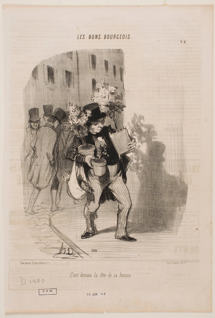 Mañana es el cumpleaños de su mujer. de Honoré Daumier