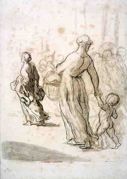 Dos Mujeres y un Niño, c.1848-50 de Honoré Daumier