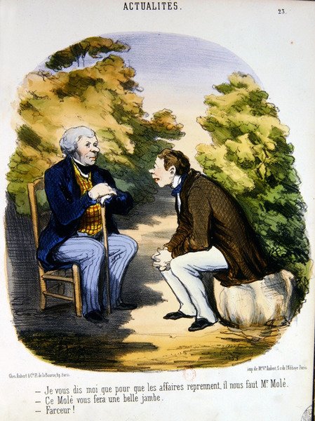 Dos hombres discutiendo sobre política y la utilidad del Conde de Mole de Honoré Daumier