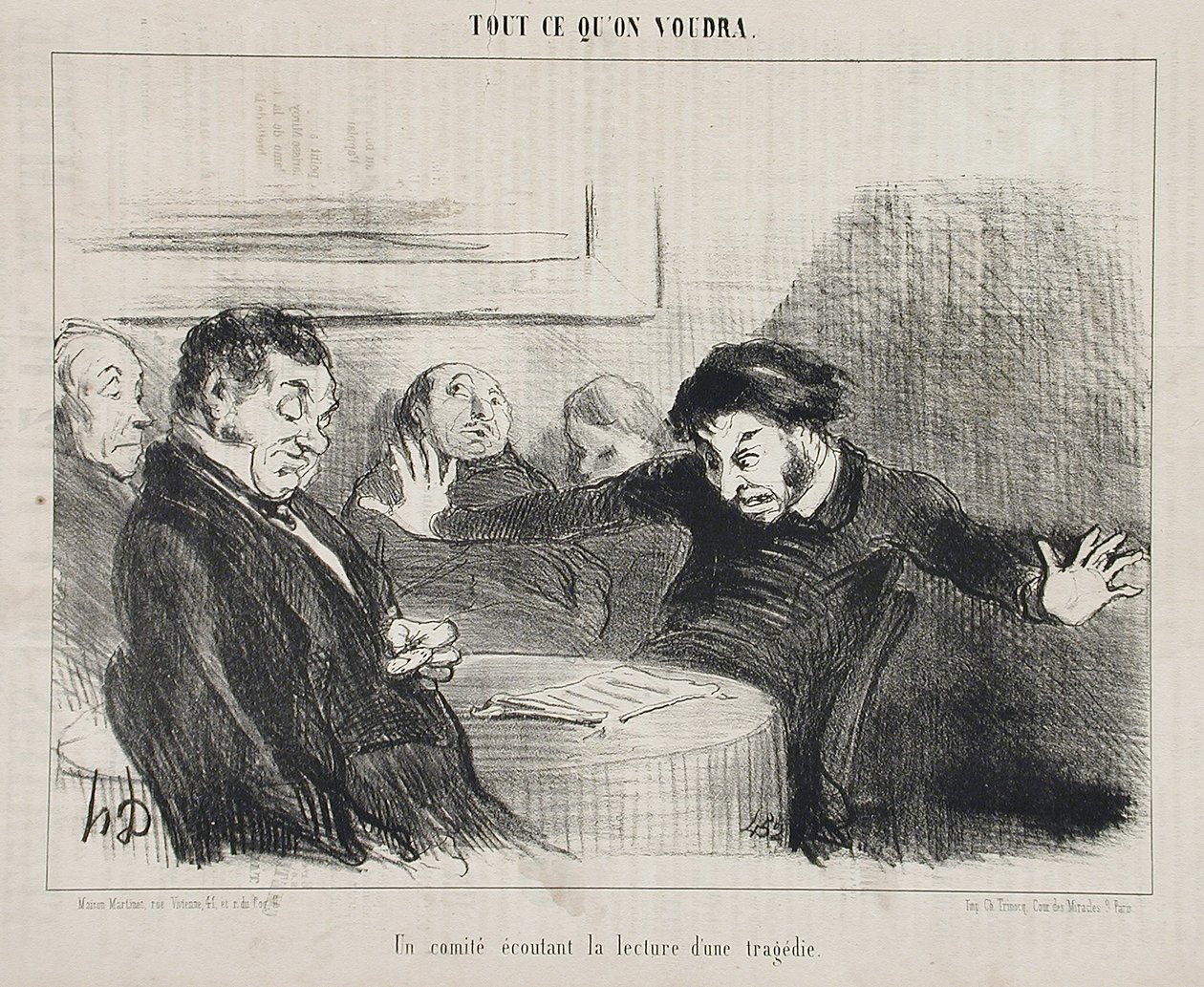 Un comité escucha la lectura de una tragedia de Honoré Daumier