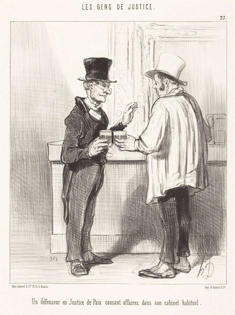Un abogado... charlando... en su despacho habitual de Honoré Daumier