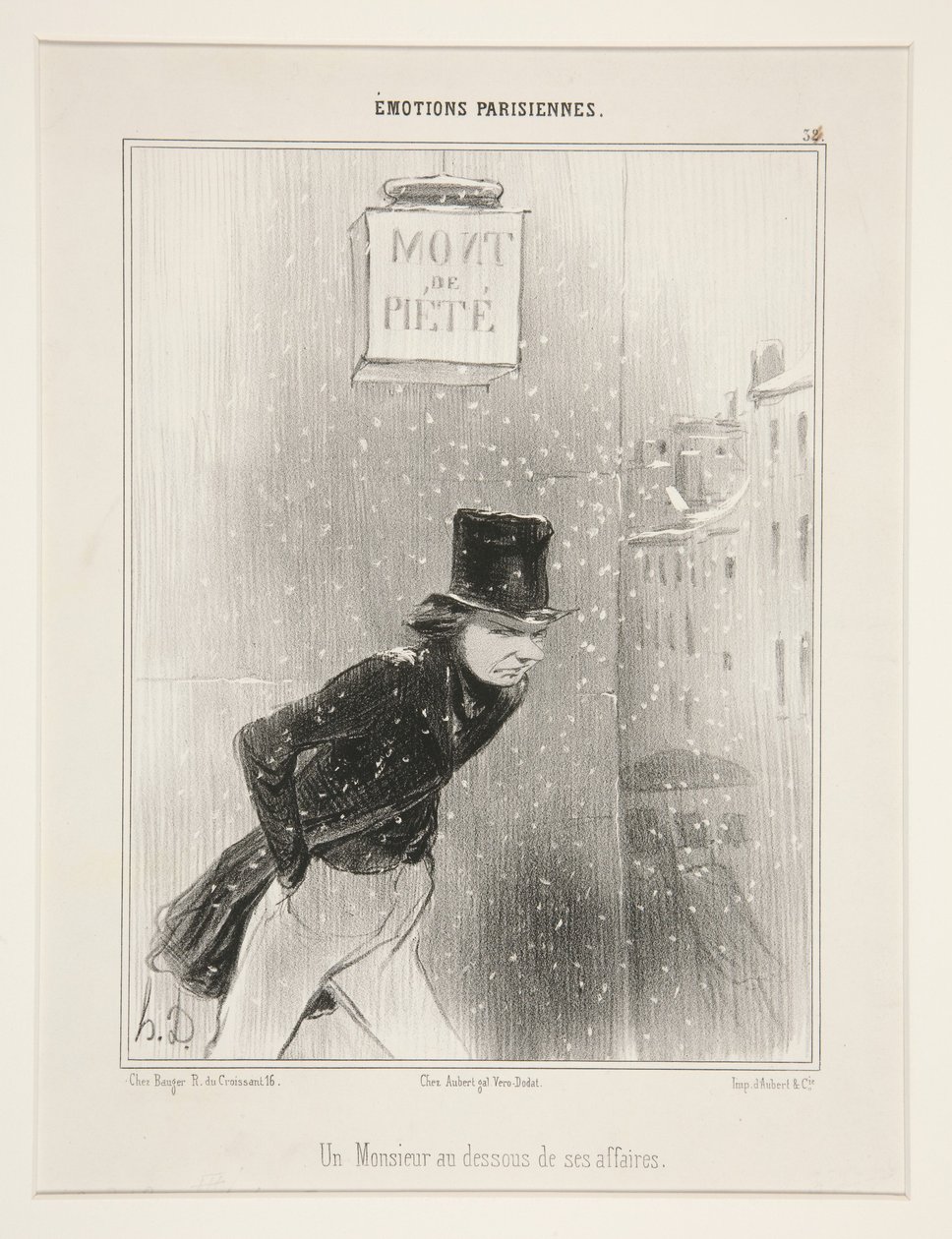 Un señor sumido en sus problemas (A Man at the Bottom of his Affairs), lámina 34 de la serie «Émotions Parisiennes» (Emociones parisinas), del álbum «Émotions Parisiennes» de Honoré Daumier