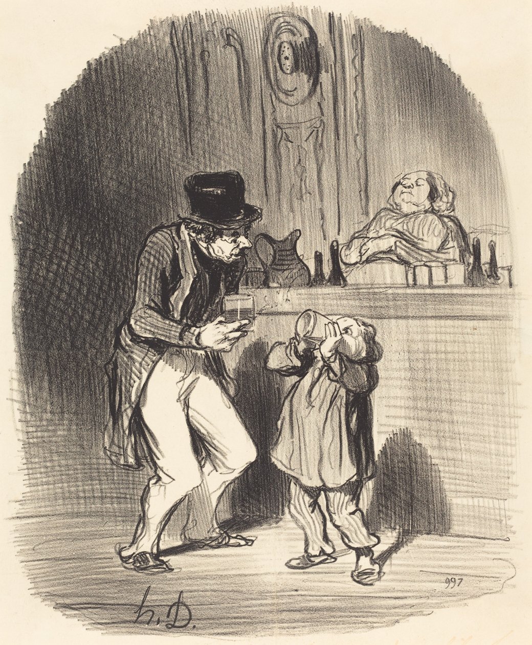 Un padre que obliga a su hijo a chupársela... de Honoré Daumier