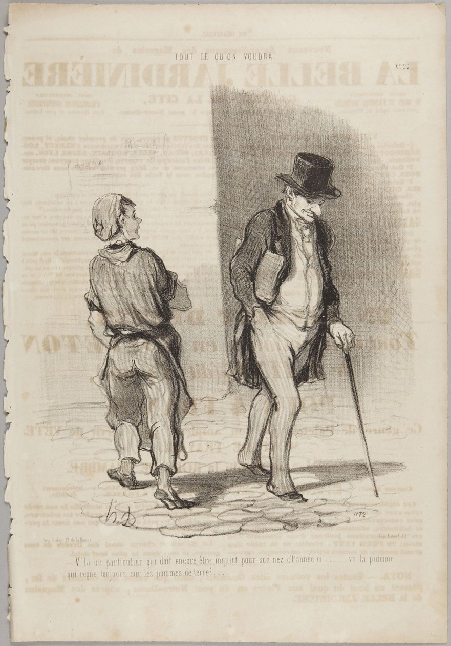 Aquí tenemos a otro particular que seguro que está preocupado..., número 27 de la serie «Tout ce qu’on voudra» de Le Charivari de Honoré Daumier