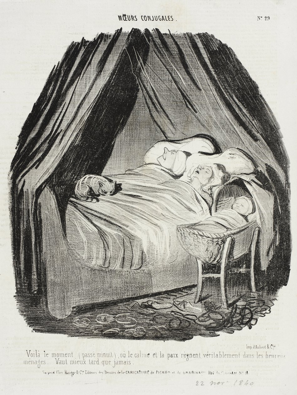 Este es el momento (ya pasada la medianoche) en el que reinan la calma y la paz... de Honoré Daumier