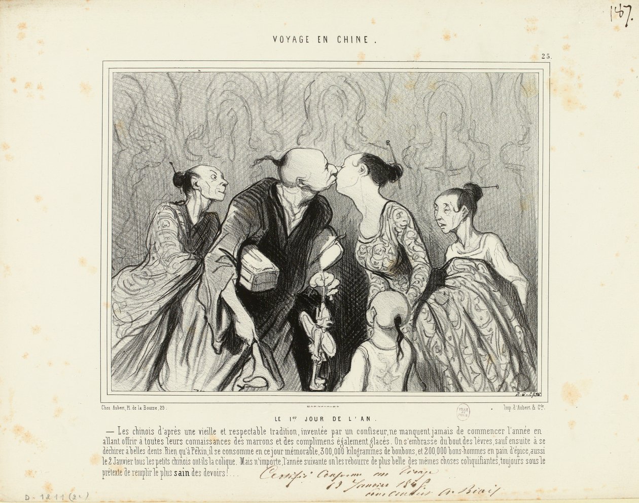 Viaje a China n.º 25: El primer día del año. — Los chinos, según una antigua y respetable tradición... de Honoré Daumier