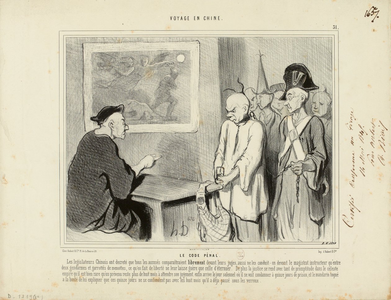 Reise nach China Nr. 31: Das Strafgesetzbuch. Die chinesischen Gesetzgeber haben beschlossen, dass alle Angeklagten... de Honoré Daumier