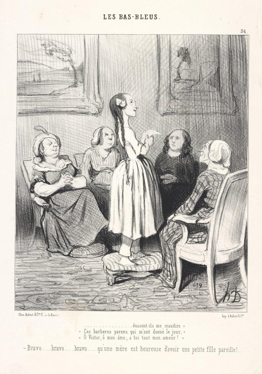 ... ¡que me maldigan! «Estos bárbaros padres que me dieron la vida,» «¡Oh, Victor, alma mía, todo mi amor es para ti!» Bravo... bravo... bravo... ¡qué feliz es una madre de tener una hijita así! de Honoré Daumier
