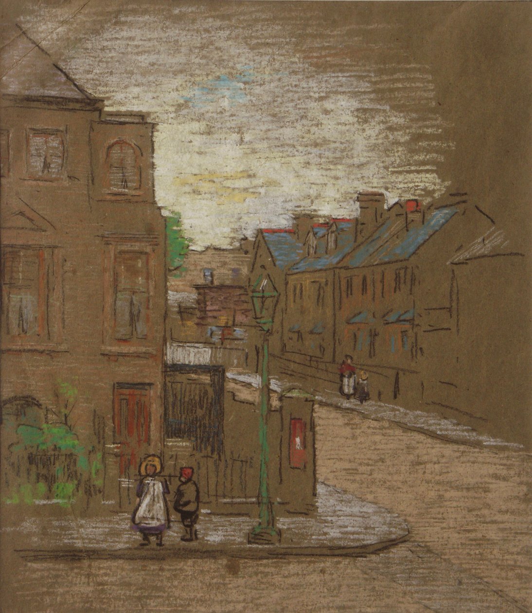 Niños esperando en la esquina de una calle, c.1900 de Horace Mann Livens