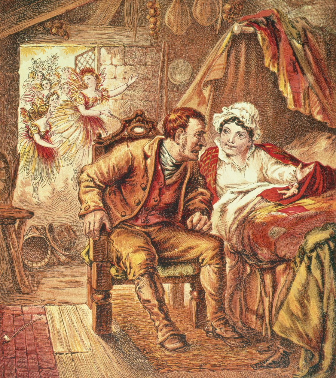 El Nacimiento de Pulgarcito, ilustración de Our Nurses Picture Book, grabado por Kronheim & Co., 1869 de Horace Petherick