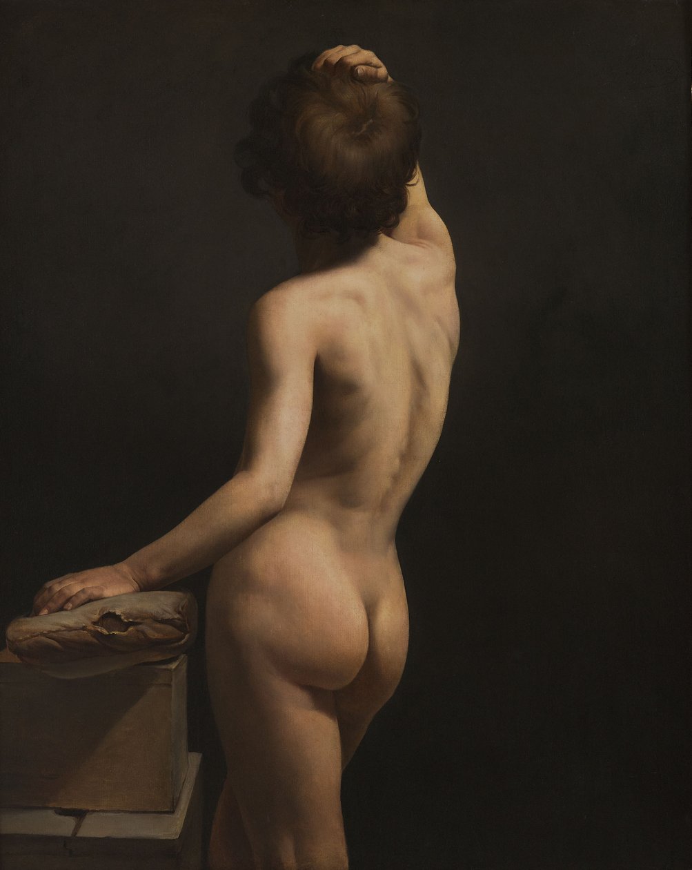 Estudio académico de un adolescente, visto de espaldas de Horace Vernet