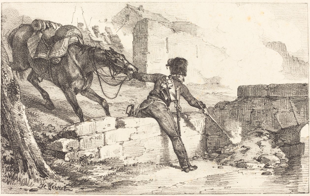 Artillero encendiendo una mina de Emile Jean Horace Vernet