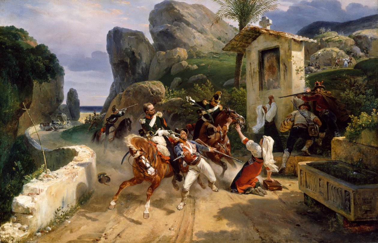 Bandidos italianos sorprendidos por tropas papales de Horace Vernet