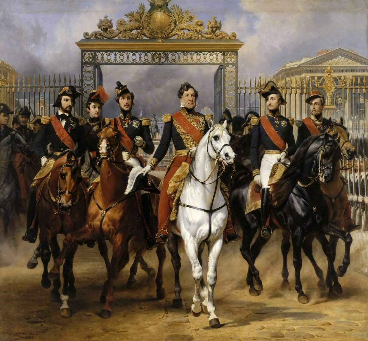 Luis Felipe y sus hijos a caballo en su salida de Versalles, 10 de junio de 1837 de Emile Jean Horace Vernet