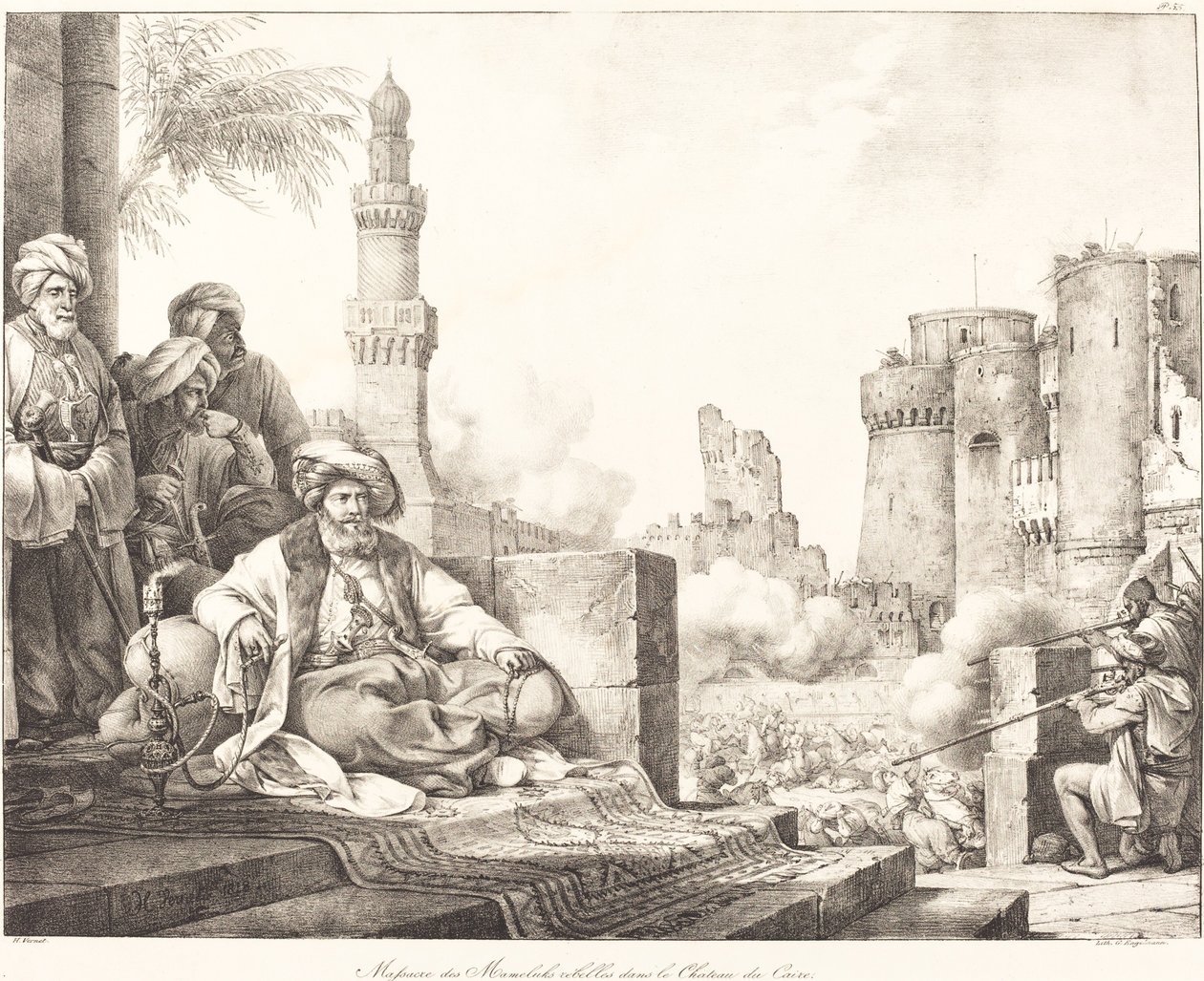 Masacre de los mamelucos rebeldes en el castillo de El Cairo de Emile Jean Horace Vernet