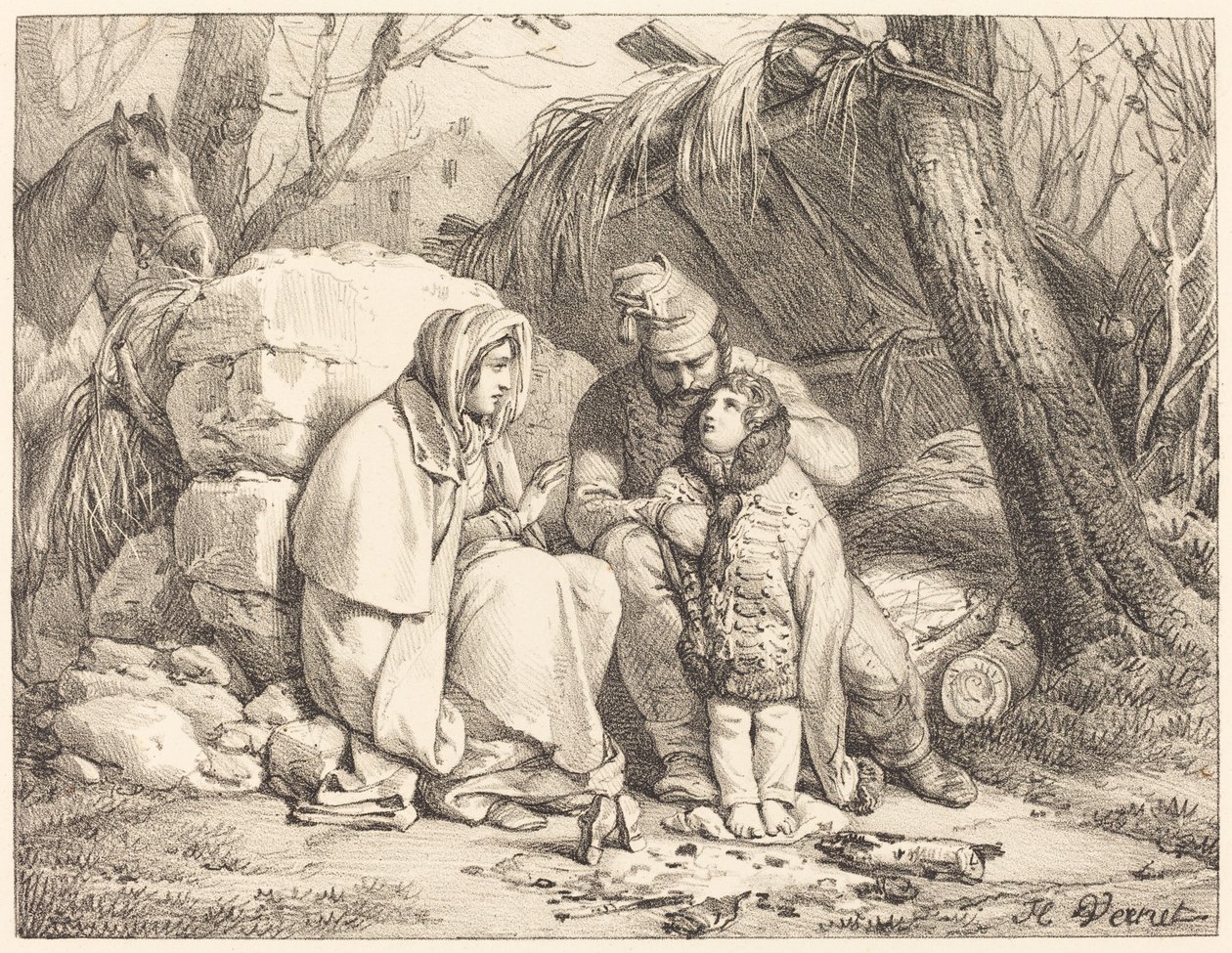 Familia de soldado acampada de Emile Jean Horace Vernet