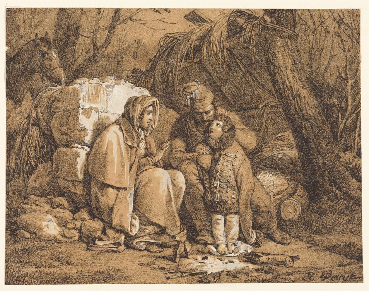 La familia de un soldado acampada de Horace Vernet