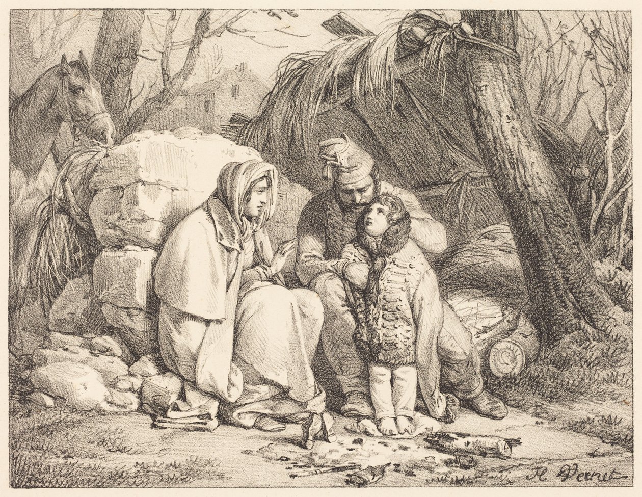 Familia de un soldado acampada de Horace Vernet