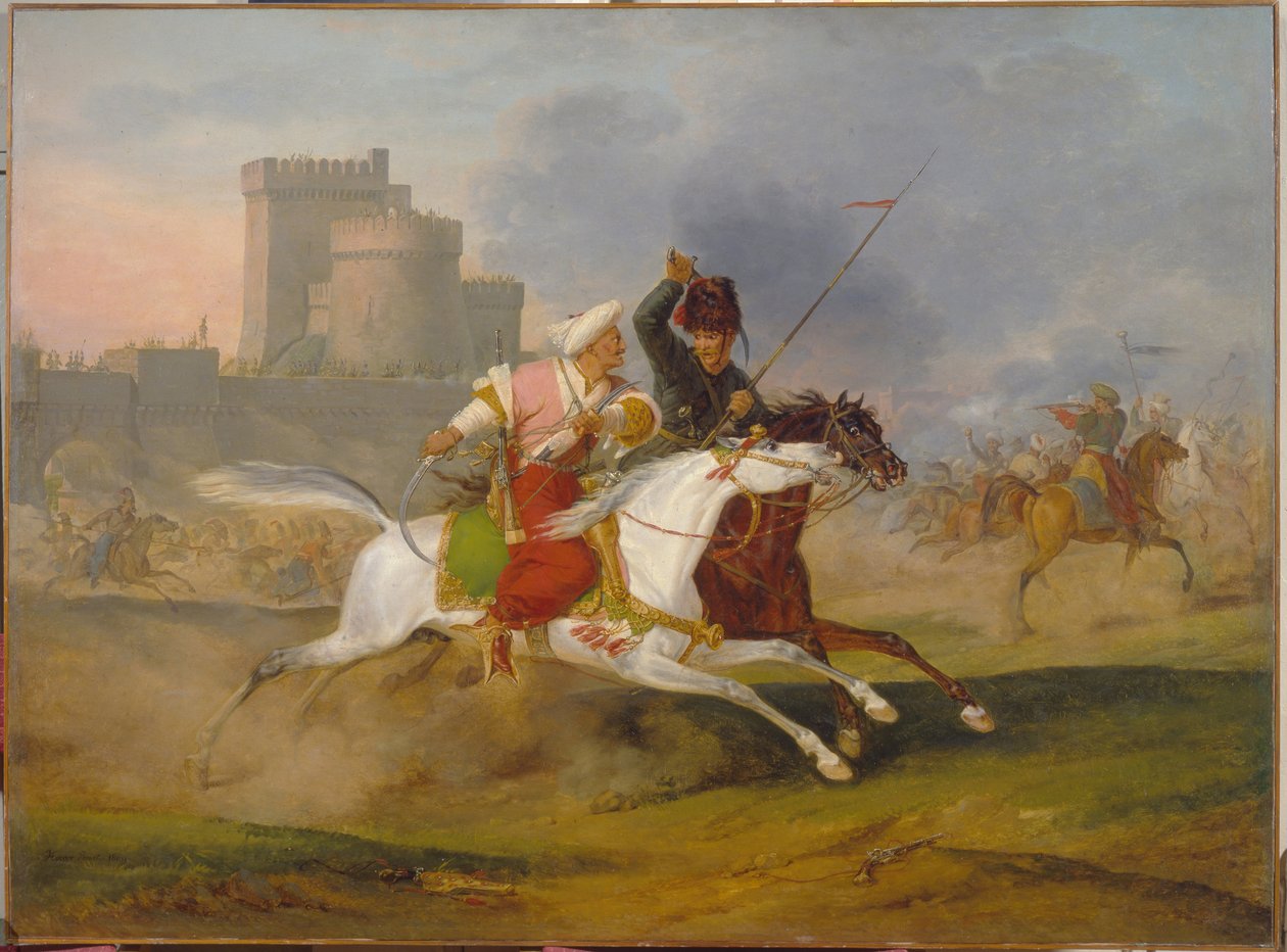 Turco y cosaco - Pintura de Horace Vernet (1789-1863), óleo sobre lienzo de Emile Jean Horace Vernet