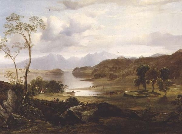 Loch Fad: Arran en la distancia de Horatio McCulloch