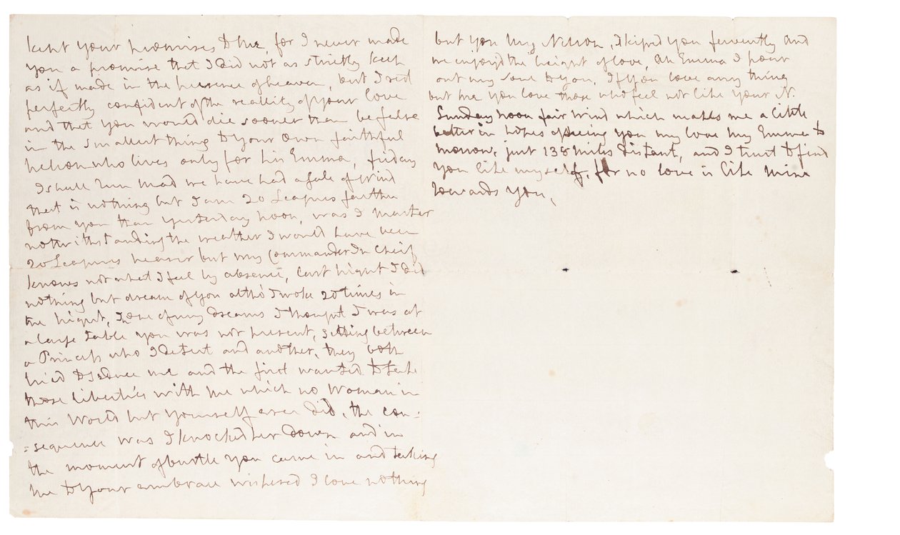 Carta autógrafa a Lady Hamilton, n.p. [Foudroyant en el mar] de Horatio Nelson