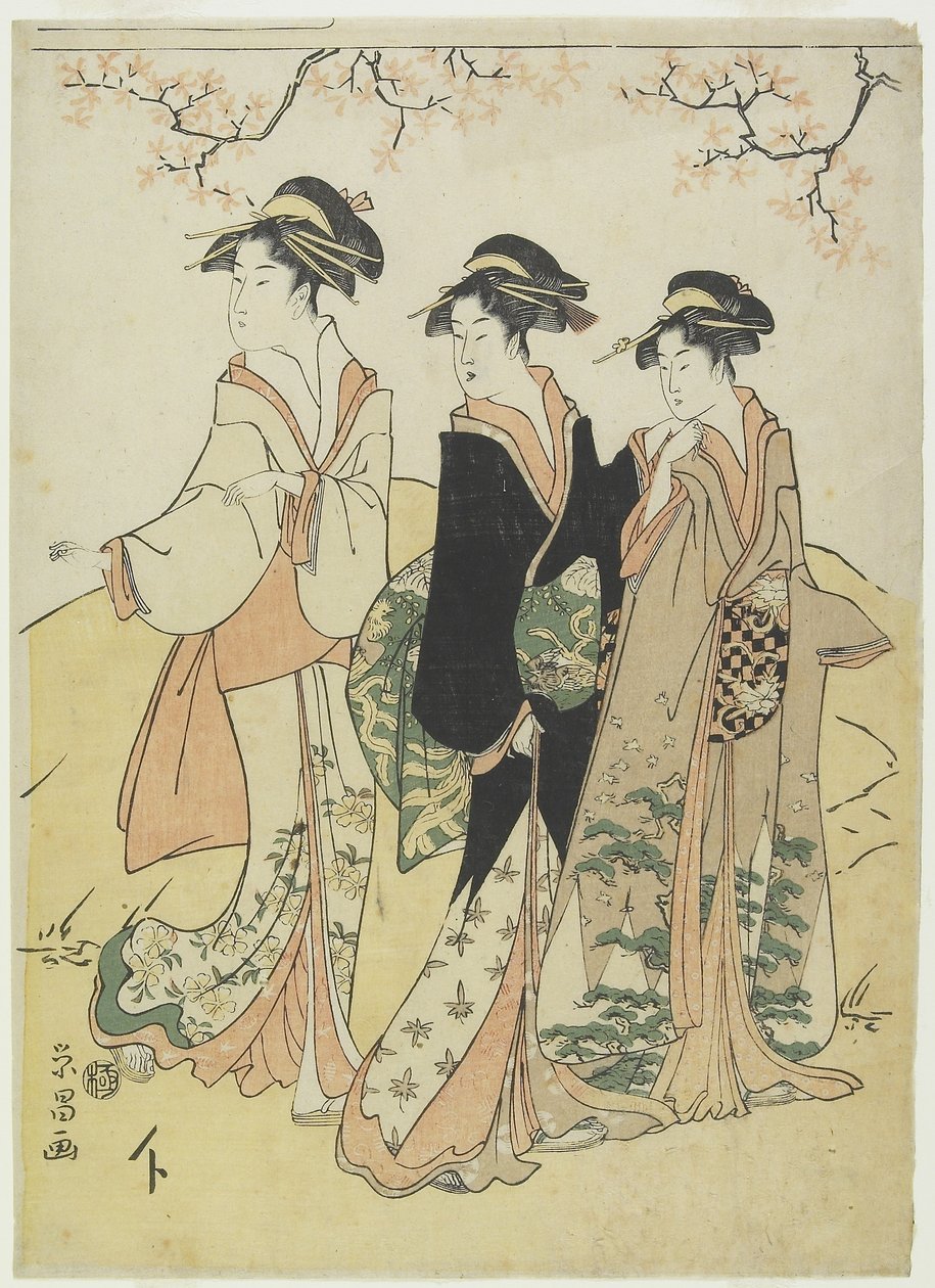 (Tres cortesanas bajo un cerezo), c. 1790s de Hosoda Eisho