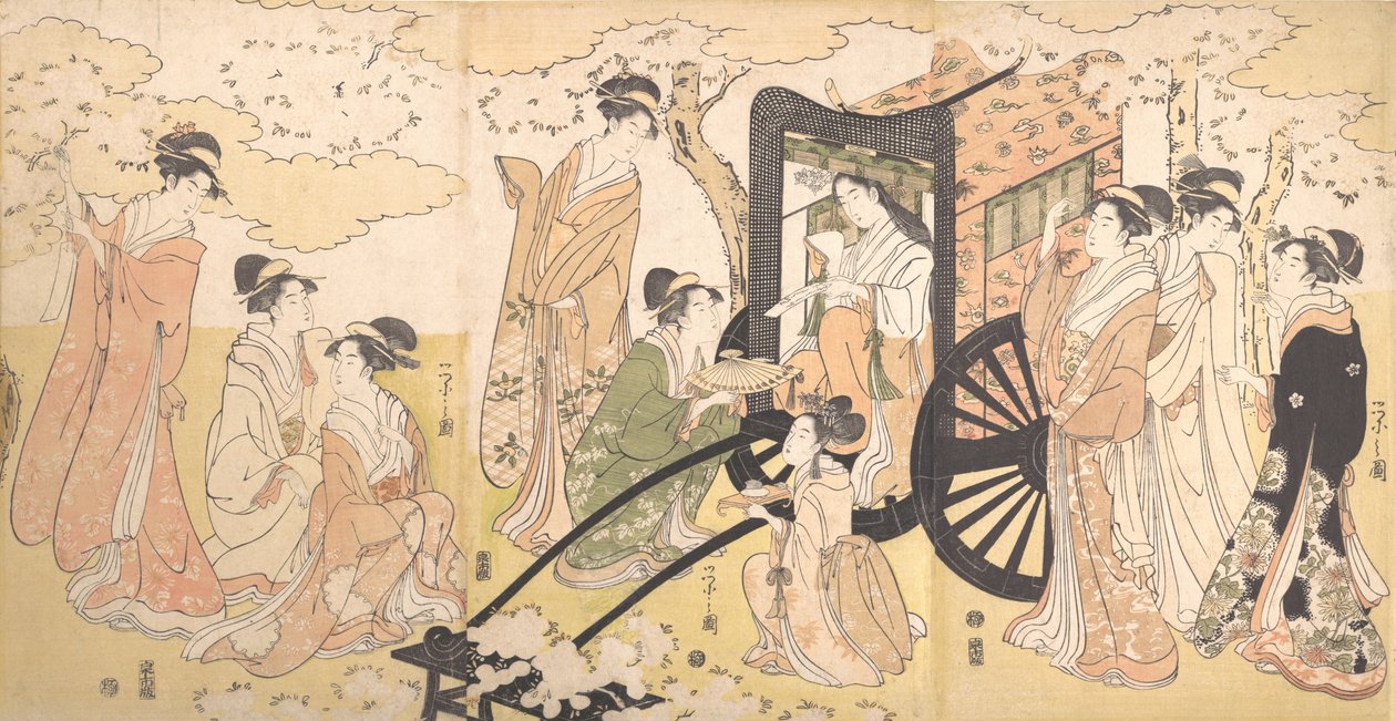 Excursión para Ver Cerezos en Flor por una Dama Noble y sus Acompañantes, ca. 1797 de Hosoda Eishi