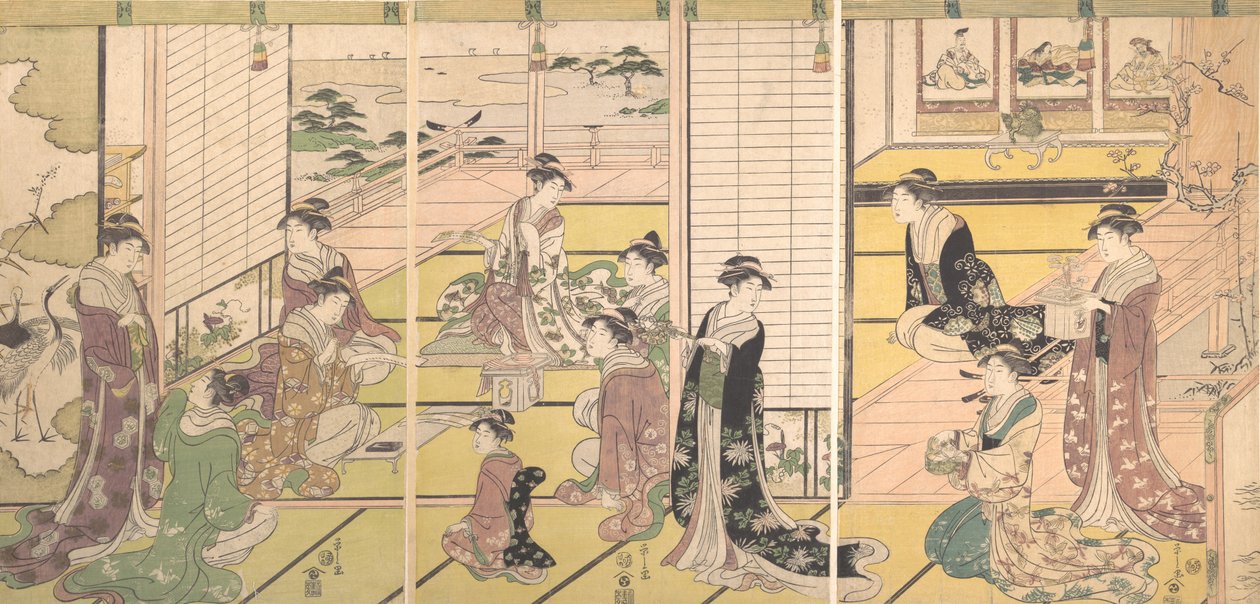 Honrando a los Tres Dioses de la Poesía: Mujeres Componiendo Poemas de Hosoda Eishi