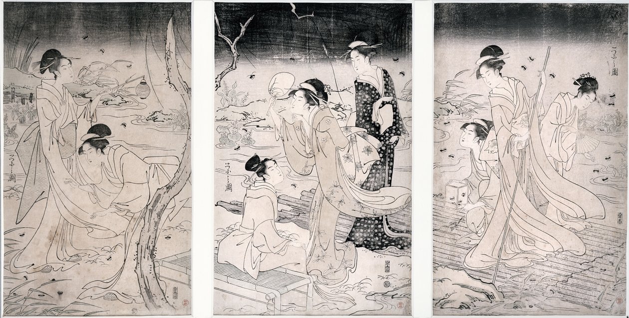 Cazando luciérnagas al anochecer, 1796-97 de Hosoda Eishi