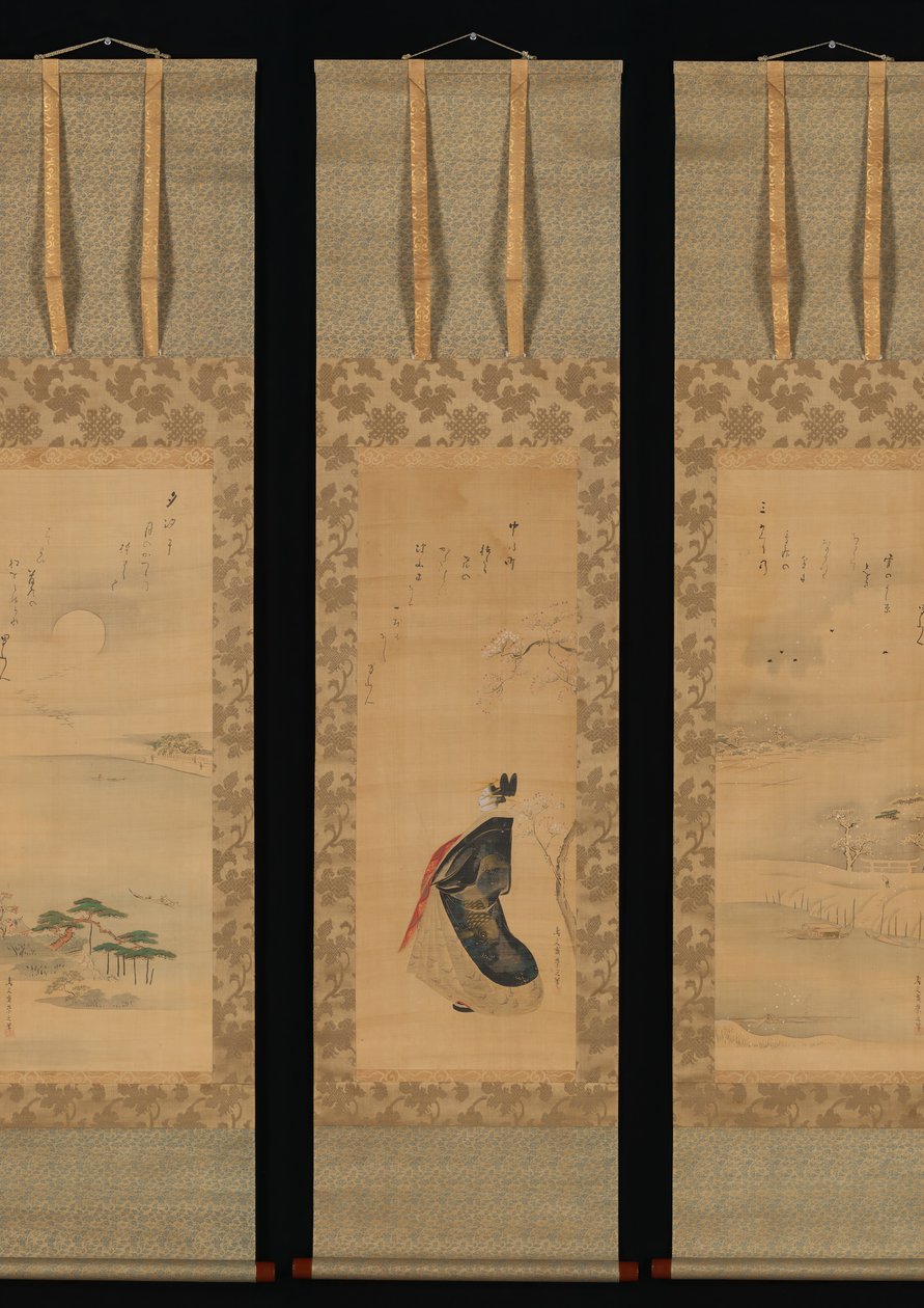 Nieve, Luna y Flores de Cerezo en Yoshiwara en Tres Estaciones de Hosoda Eishi