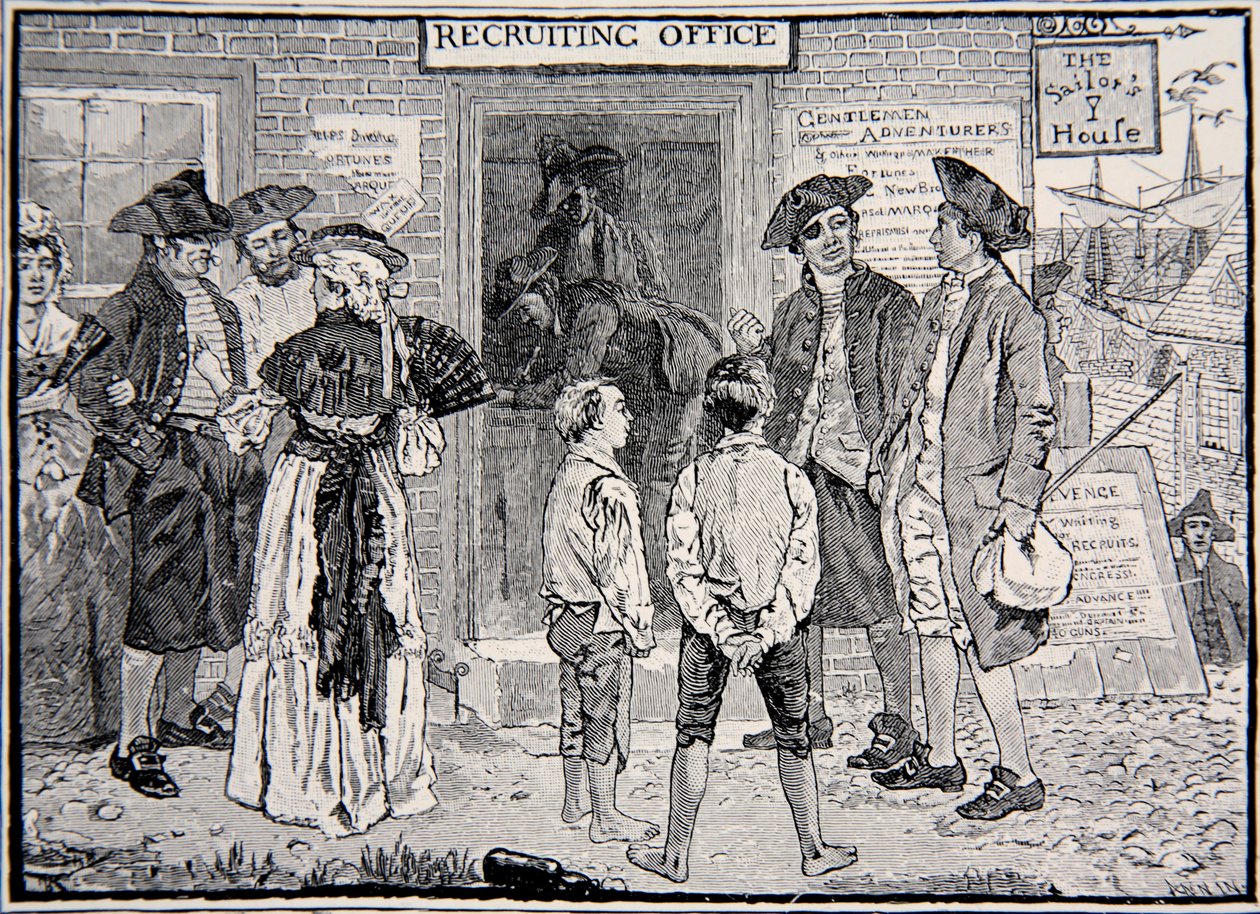 Una oficina de reclutamiento revolucionaria, Nueva Inglaterra de Howard Pyle