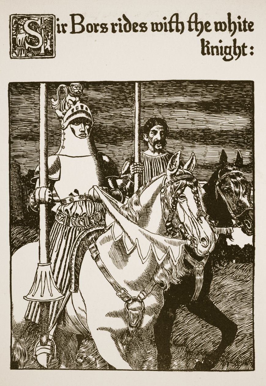 Sir Bors cabalga con el Caballero Blanco, ilustración de 