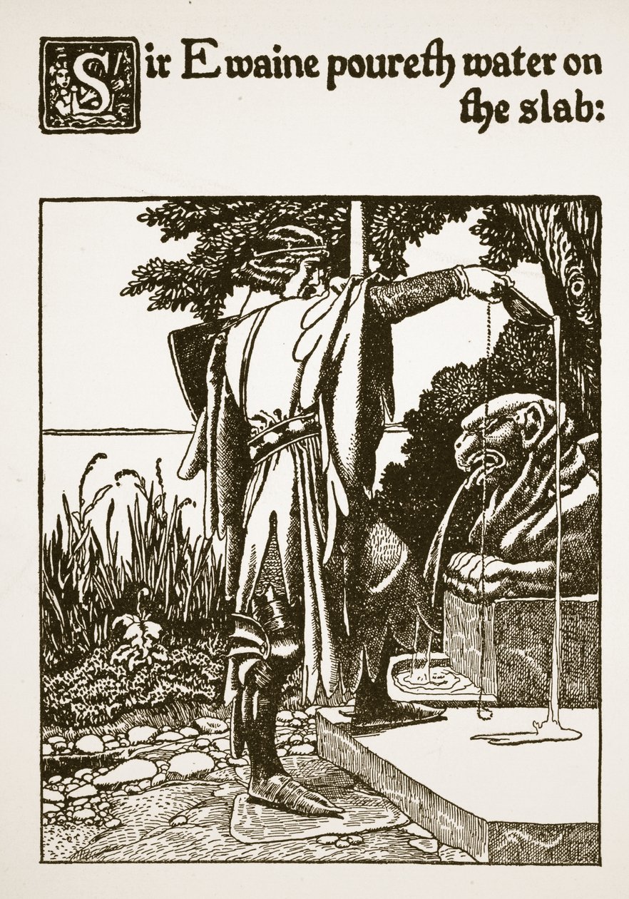 Sir Ewaine vierte agua sobre la losa, ilustración de 