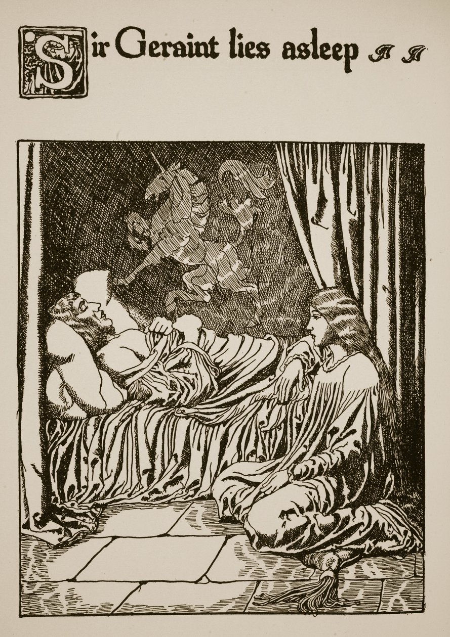 Sir Geraint yace dormido, ilustración de 