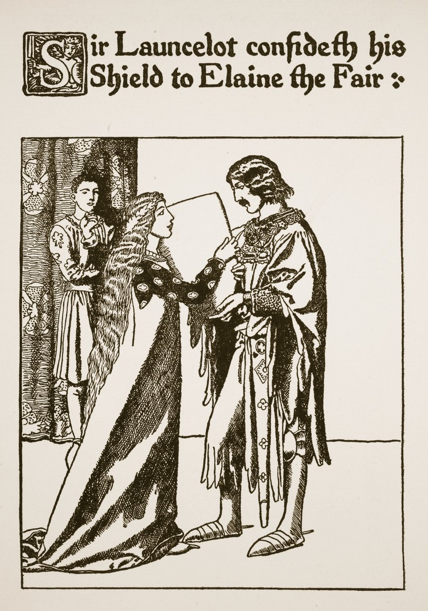 Sir Launcelot confía su Escudo a Elaine la Justa, ilustración de 