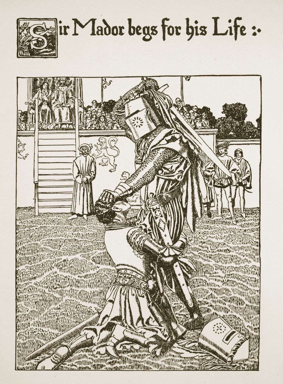 Sir Mador suplica por su vida, ilustración de 