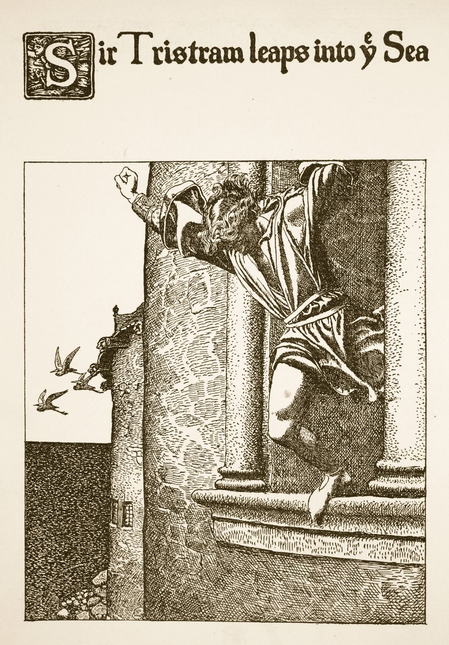 Sir Tristram salta al mar, ilustración de 