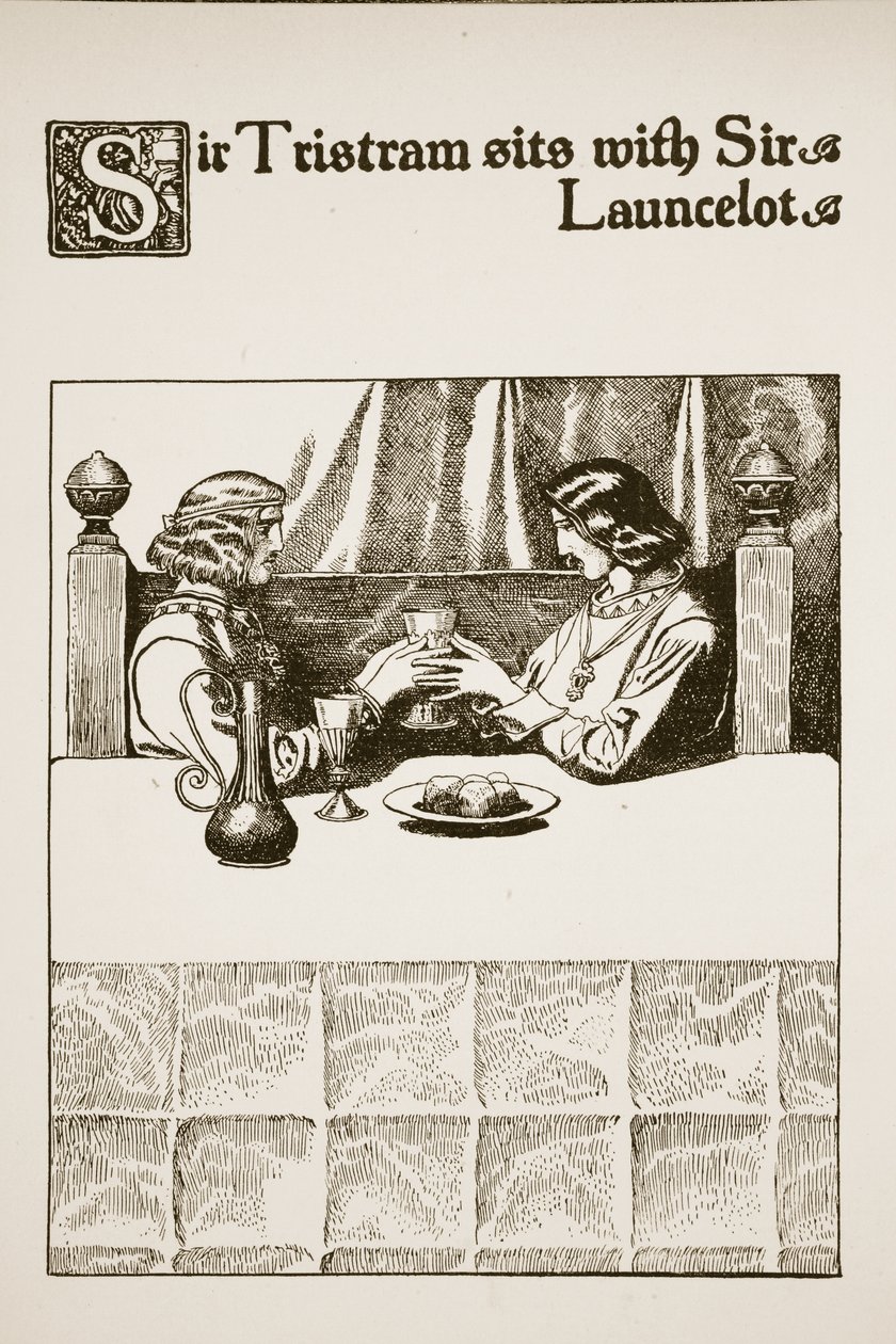 Sir Tristram sentado con Sir Launcelot, ilustración de 