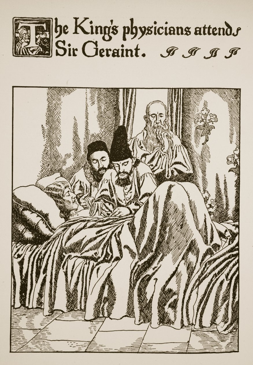 Los médicos del Rey atienden a Sir Geraint, ilustración de 