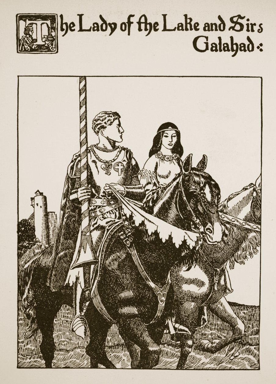 La dama del lago y Sir Galahad, ilustración de 