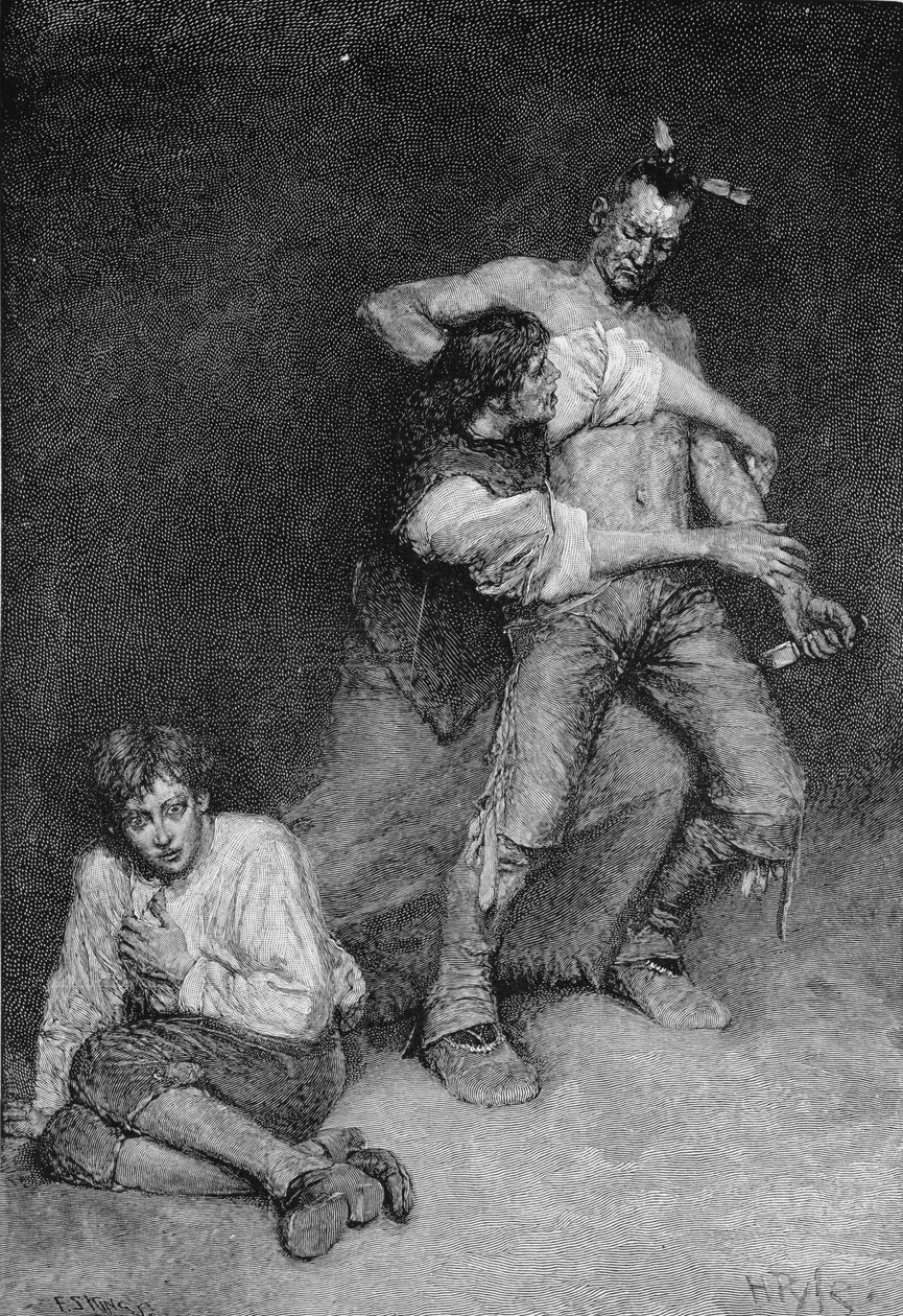 La mujer se volvió ferozmente contra el jefe, grabado por Francis Scott King, ilustración de 